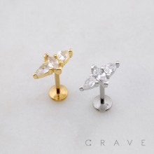 MARQUISE PEAR CZ TIARA THREADLESS (PUSH IN) 316L SURGICAL STEEL LABRET SET